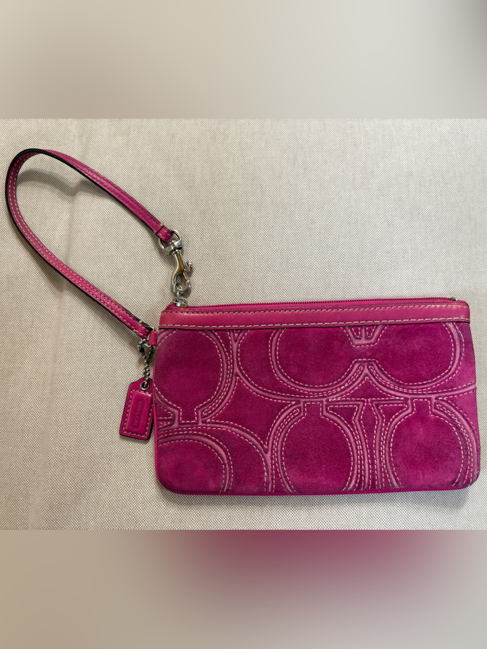 Coach Hot Pink Suede Wristlet Clutch